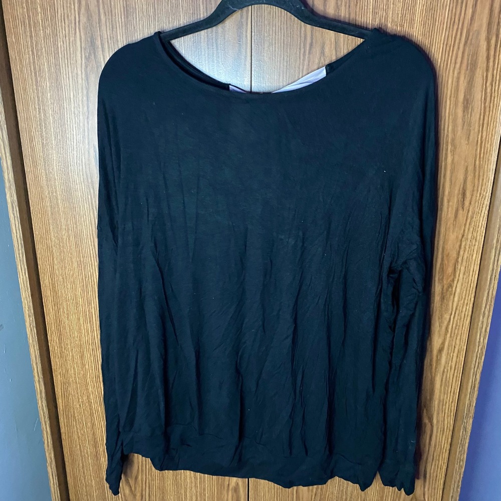 Adore Me Long Sleeve Top Womens XL Black Open Back Lavender Satin Bow Knit Shirt